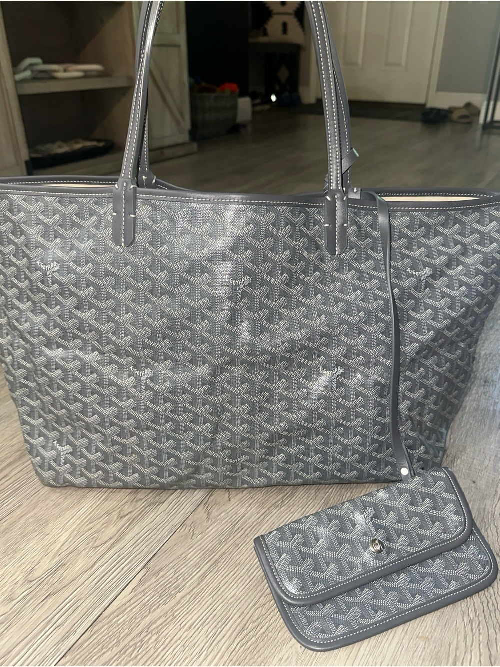 Goyard Grey Goyardine Reversible St. Louis Tote with Pouch